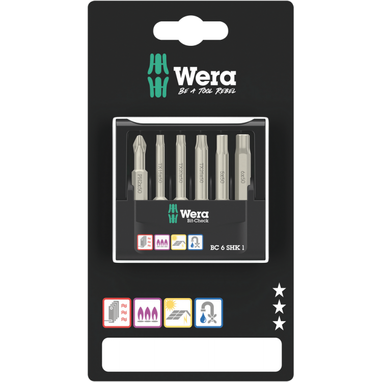 Набір біт WERA Bit-Check 6 SHK 1 SB, для сантехніка, 05073631001