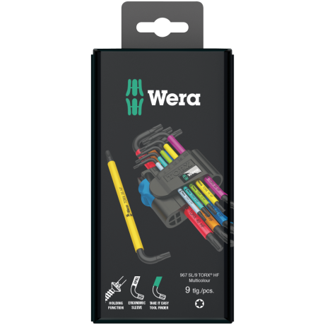 Набір Г-подібних ключів WERA, 967/9 TX Multicolour HF 1, з фіксуючою функцією, 05024179001