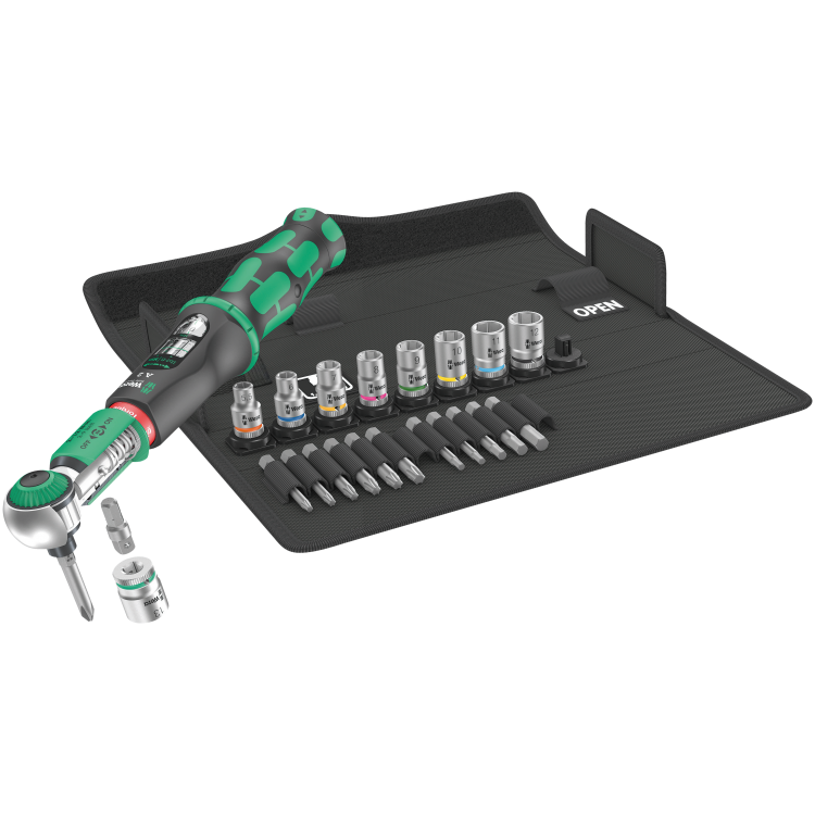 Динамометричний ключ з тріскачкою та реверсом в наборі WERA Safe-Torque A 2 Set 1, з шестигранним хвостовиком 1/4" та моментом від 2 до 12Nm, 05075832001