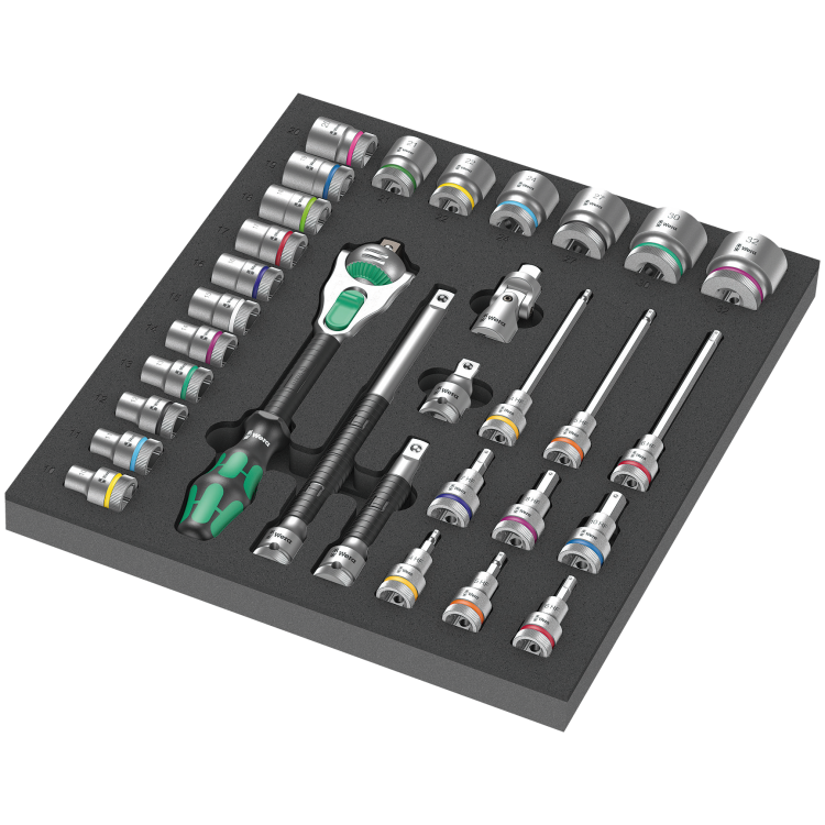 Ложемент з набором головок та тріскачкою 8000 C Zyklop 1/2", WERA 9722, 31 предмет, 05150112001